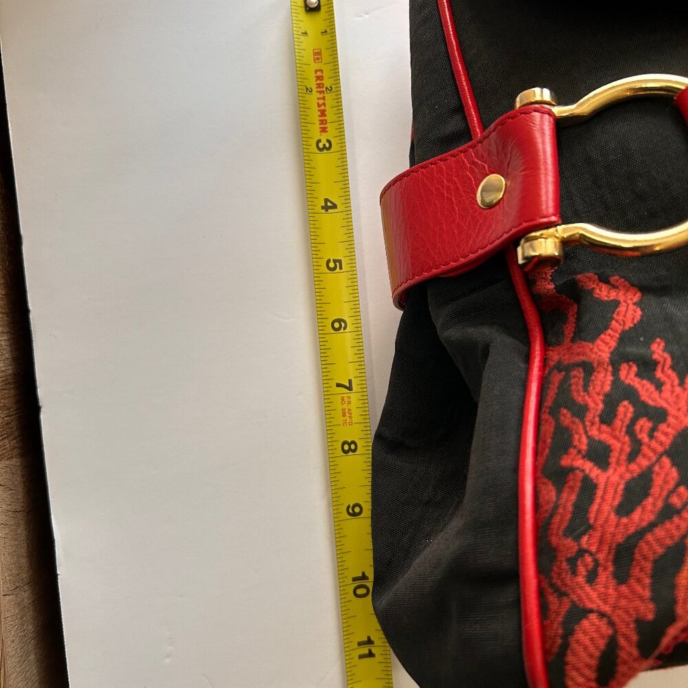 Le Duchesse Made-in-Italy Red Leather & Black Jacquard Tapestry Satchel. - Picture 10 of 15